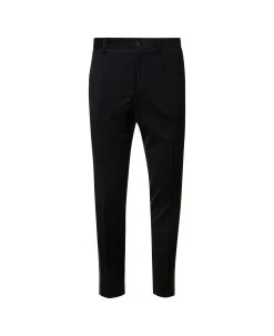 Dolce & Gabbana Black Slim Pants With Contrasting Logo Band In Stretch Wool Man