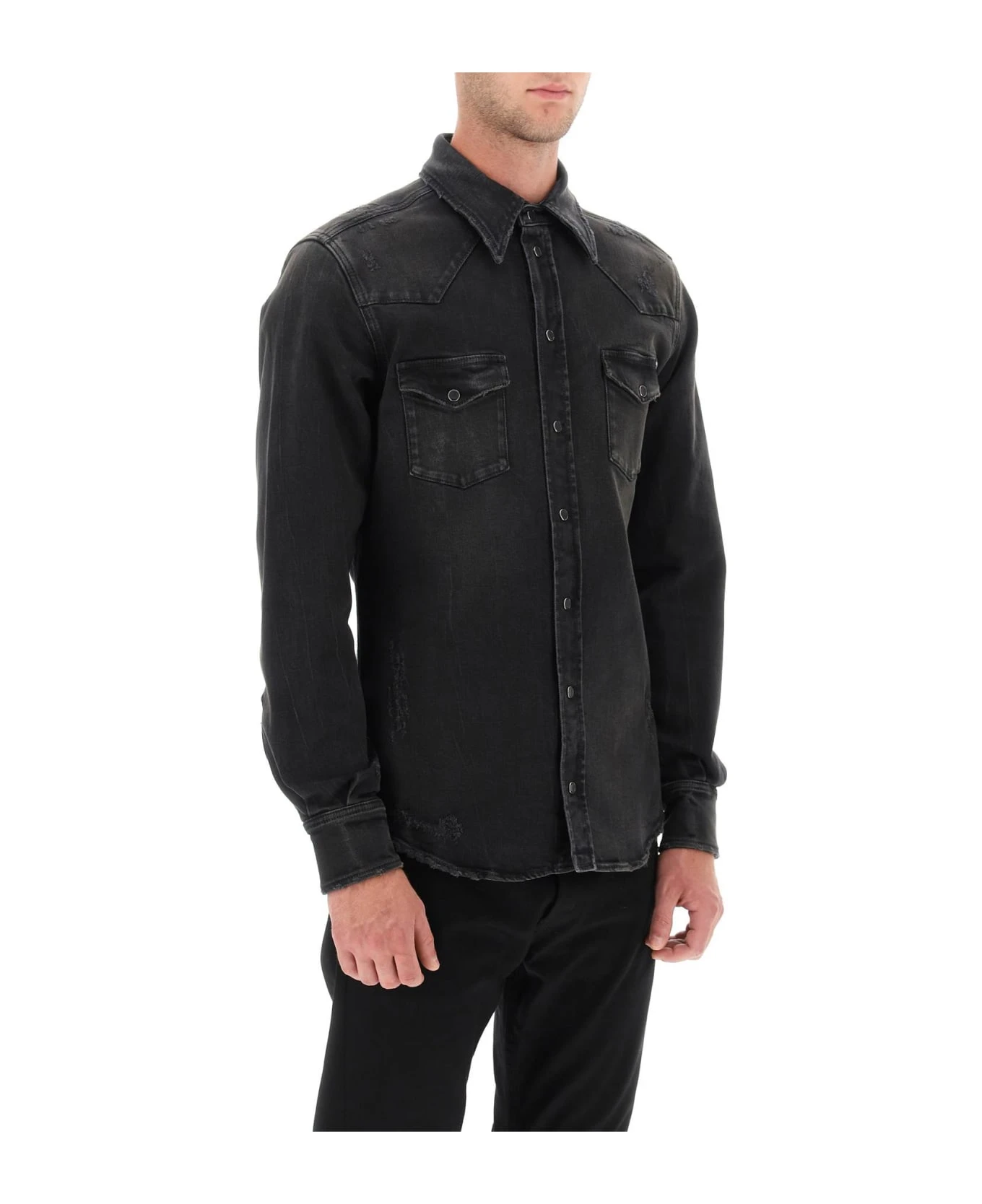 Dolce & Gabbana Distressed Denim Western Shirt 2 Dolce & Gabbana Distressed Denim Western Shirt - Image 2