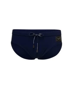 Dolce & Gabbana Blue Swim Brief With Branded Drawstring And Logo Tag In Stretch Polyamide Man