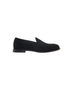 Dolce & Gabbana 'vivaldi' Black Loafers With All-over Logo Lettering In Velvet Man