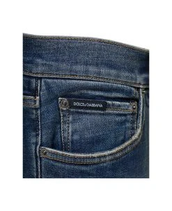 Dolce & Gabbana Blue Skinny Jeans With Logo Plaque At The Back In Stretch Cotton Denim Man -Stylish Men-Dolce & Gabbana c9dcb9f5e6580f6550fb9818ef00d5ae