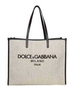 Dolce & Gabbana Shopping Bag In Canvas With D&g Milano Logo