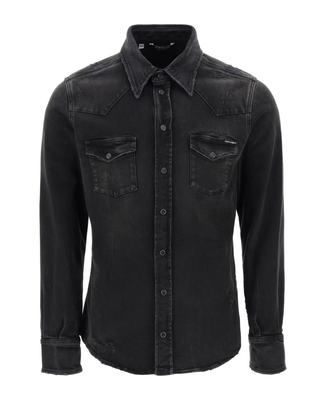 Dolce & Gabbana Distressed Denim Western Shirt 1 Dolce & Gabbana Distressed Denim Western Shirt