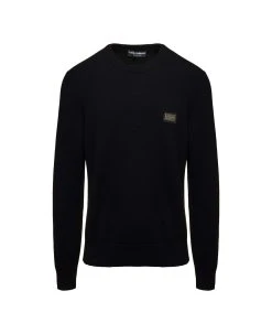 Dolce & Gabbana Black Sweater With Logo Plaque In Wool And Cashmere Man
