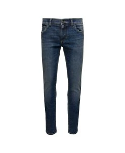 Dolce & Gabbana Blue Skinny Jeans With Logo Plaque At The Back In Stretch Cotton Denim Man
