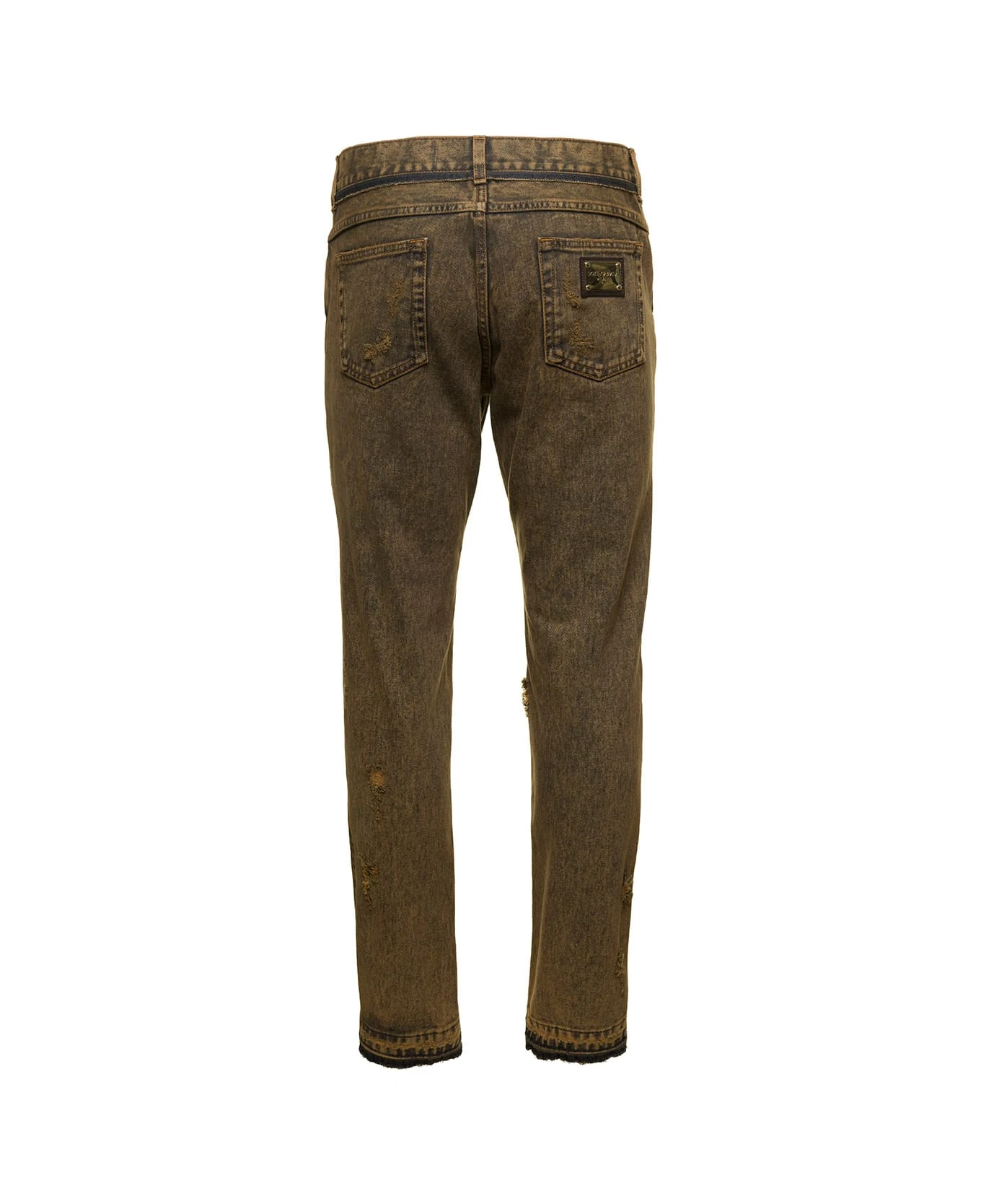 Dolce & Gabbana Brown Straight Jeans With Rips In Cotton Denim Man 2 Dolce & Gabbana Brown Straight Jeans With Rips In Cotton Denim Man - Image 2