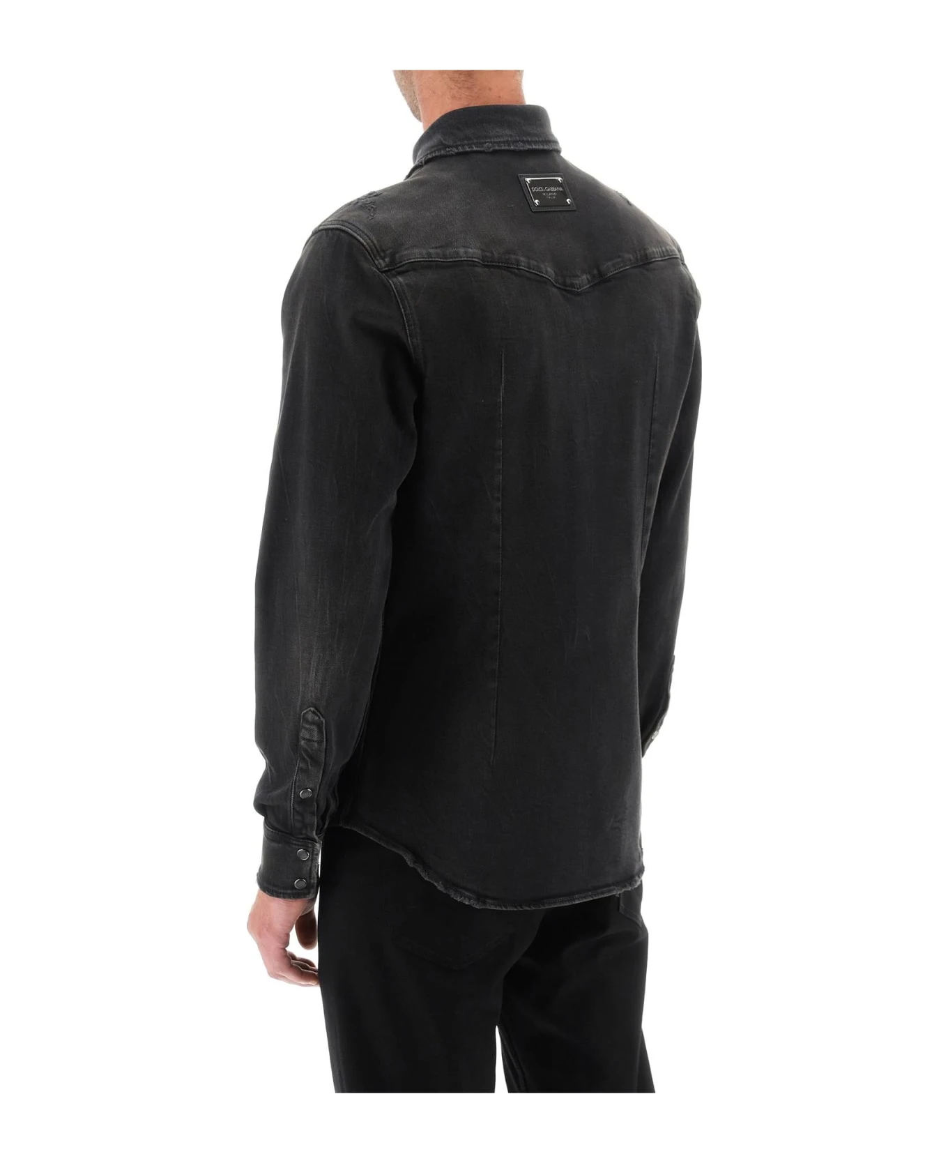 Dolce & Gabbana Distressed Denim Western Shirt 3 Dolce & Gabbana Distressed Denim Western Shirt - Image 3