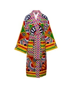 Multicolor Kimono Bathrobe With All-over Carretto Siciliano Print In Cotton Dolce & Gabbana