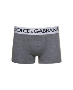 Dolce & Gabbana Grey Boxer Briefs With Branded Waistband In Stretch Cotton Man
