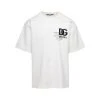 Dolce & Gabbana White Crewneck T-shirt With Contrasting Logo Print In Cotton Man