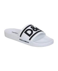 Dolce & Gabbana Front Logo White Pool Slides -Stylish Men-Dolce & Gabbana f34901ba670a80bf6a552c3137049248