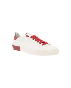Dolce & Gabbana 'portofino' White And Red Low Top Sneakers With Logo Patch In Leather Man -Stylish Men-Dolce & Gabbana f7d52c5dd6bb2c9caf52baa6161878c0
