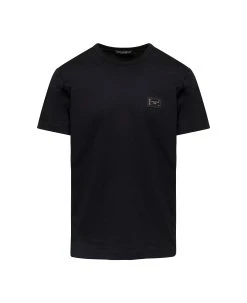 Dolce & Gabbana Black T-shirt With Logo Tag Detail On The Front In Cotton Man