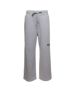 Dolce & Gabbana Grey Jogger Pants With Drawstring And Logo Print In Cotton Man
