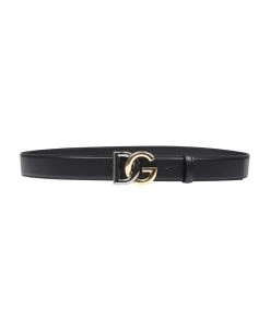 Dolce & Gabbana Calfskin Belt With Crossed Dg Logo In Metal