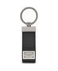 Dolce & Gabbana Black Leather Logoed Keyring